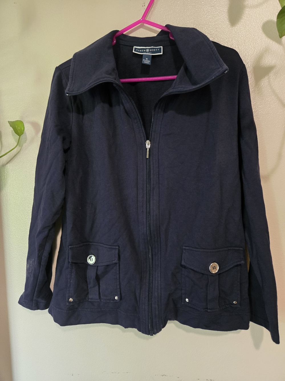 Karen Scott Sport Medium Navy Zip-Front Jacket